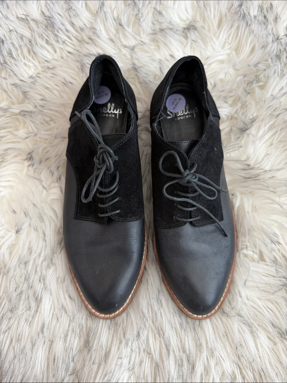 Shellys London Black Leather & Suede Lace-Up Oxford Shows